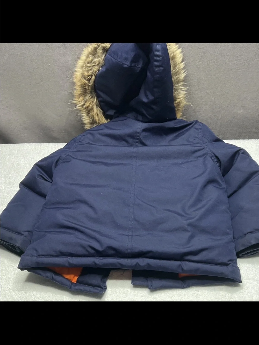 Ralph Lauren Navy Blue Puffer Jacket with Faux Fur Hood